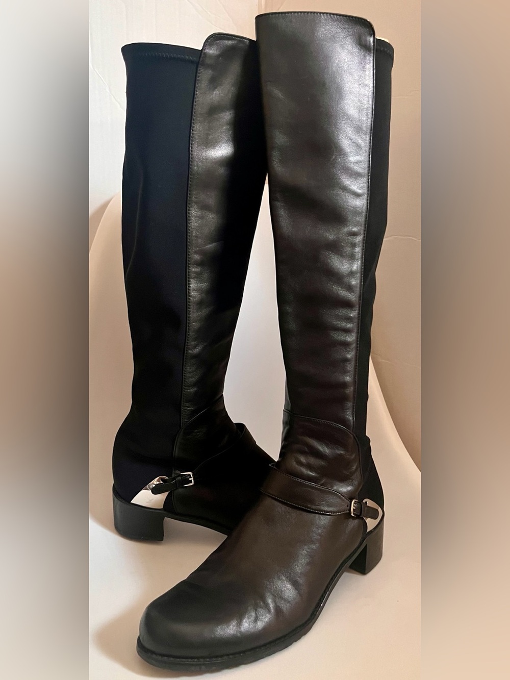 Stuart Weitzman Black Leather Stretch Riding Boots Women's US 10 Made in Spain